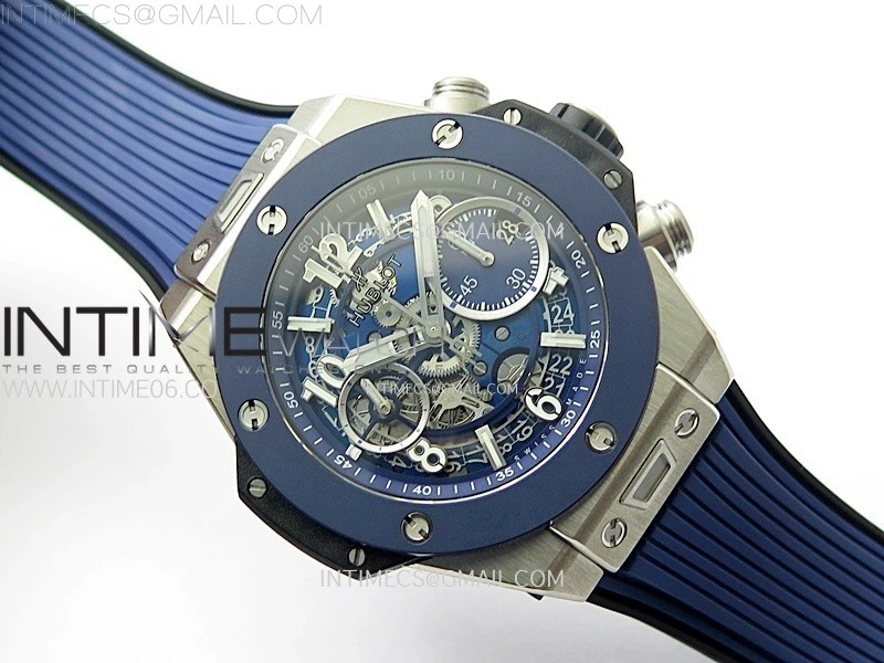 Hublot Big Bang Unico 42mm Titanium Ceramic Bezel BBF 1:1 Best Edition Blue Skeleton Dial on Blue Rubber Strap A1280