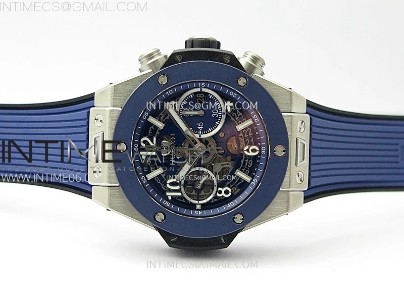 Hublot Big Bang Unico 42mm Titanium Ceramic Bezel BBF 1:1 Best Edition Blue Skeleton Dial on Blue Rubber Strap A1280