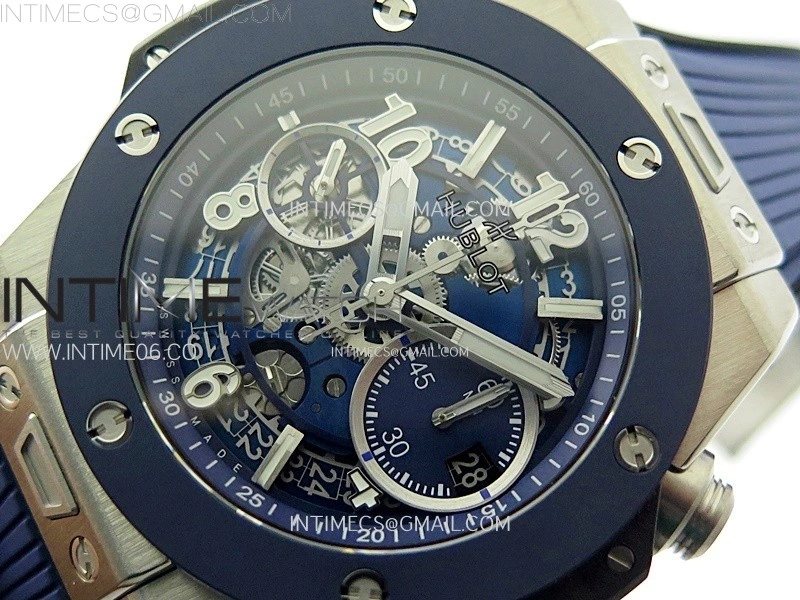 Hublot Big Bang Unico 42mm Titanium Ceramic Bezel BBF 1:1 Best Edition Blue Skeleton Dial on Blue Rubber Strap A1280