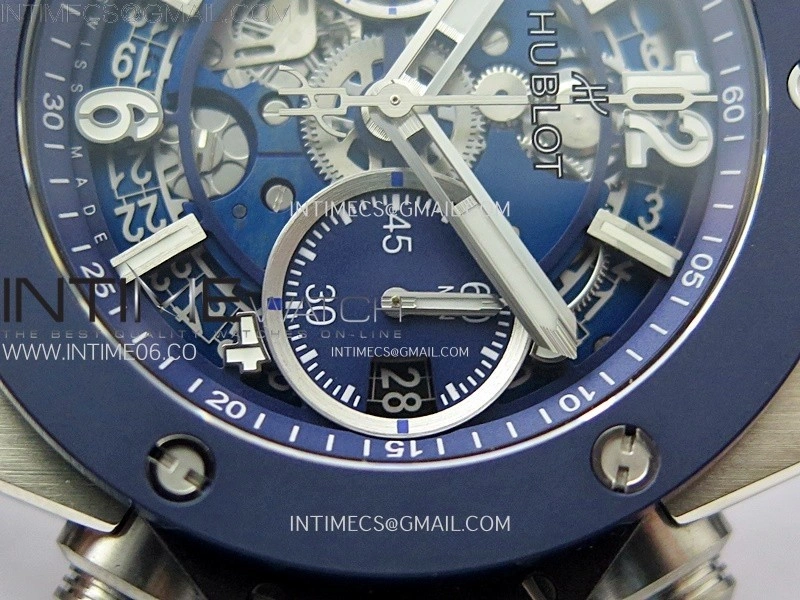 Hublot Big Bang Unico 42mm Titanium Ceramic Bezel BBF 1:1 Best Edition Blue Skeleton Dial on Blue Rubber Strap A1280