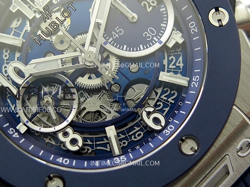 Hublot Big Bang Unico 42mm Titanium Ceramic Bezel BBF 1:1 Best Edition Blue Skeleton Dial on Blue Rubber Strap A1280