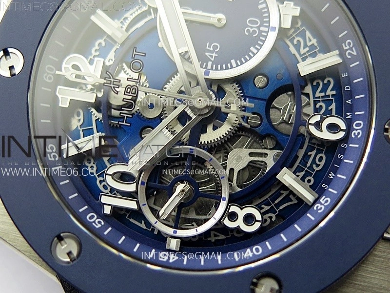 Hublot Big Bang Unico 42mm Titanium Ceramic Bezel BBF 1:1 Best Edition Blue Skeleton Dial on Blue Rubber Strap A1280