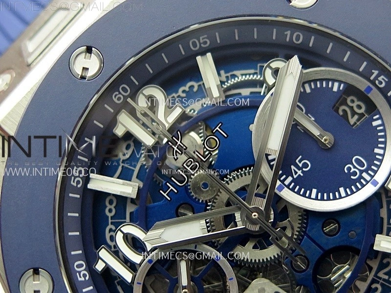 Hublot Big Bang Unico 42mm Titanium Ceramic Bezel BBF 1:1 Best Edition Blue Skeleton Dial on Blue Rubber Strap A1280