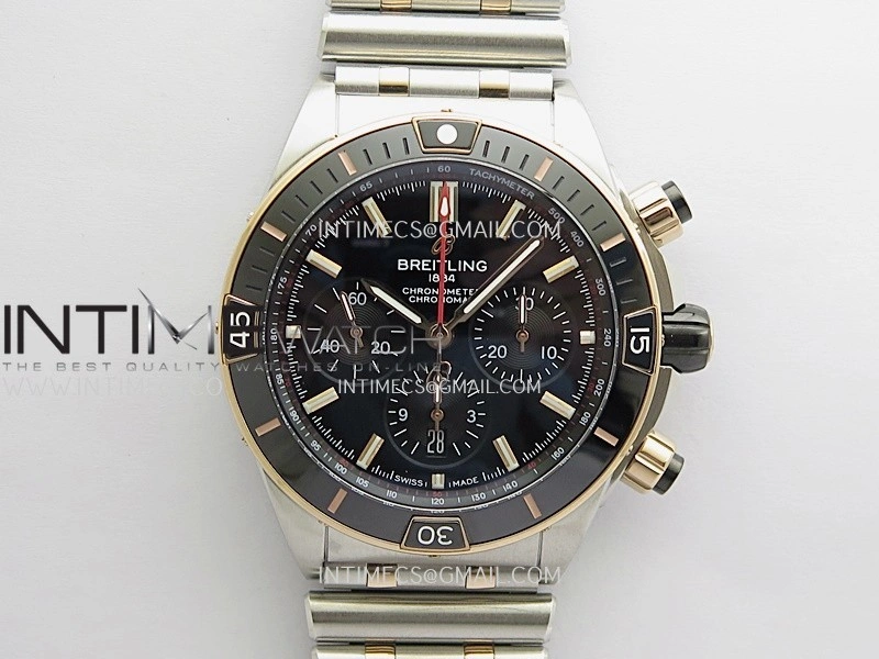 Chronomat B01 44mm SS RG TF 1:1 Best Edition Black Dial On SS RG Bracelet A7750 To Cal.01