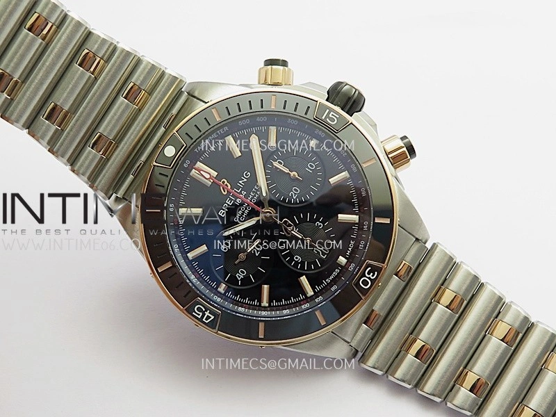 Chronomat B01 44mm SS RG TF 1:1 Best Edition Black Dial On SS RG Bracelet A7750 To Cal.01