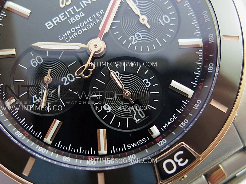 Chronomat B01 44mm SS RG TF 1:1 Best Edition Black Dial On SS RG Bracelet A7750 To Cal.01