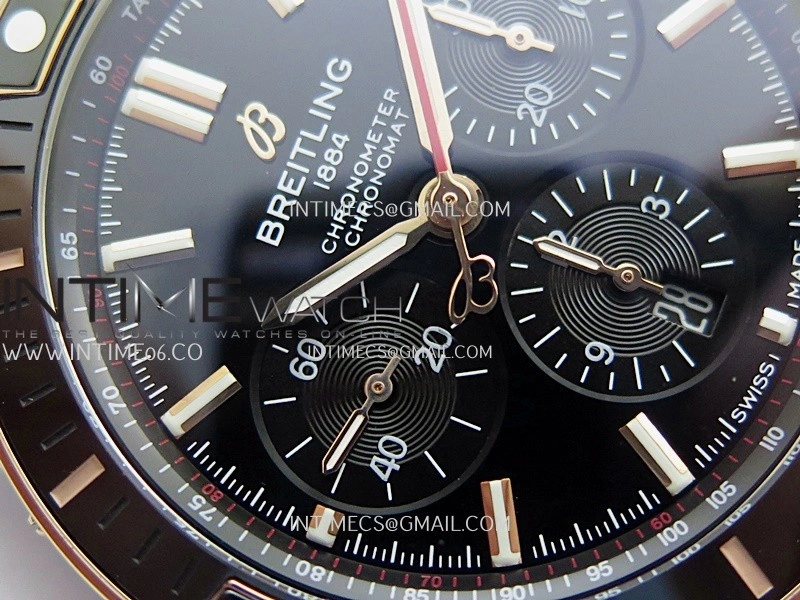 Chronomat B01 44mm SS RG TF 1:1 Best Edition Black Dial On SS RG Bracelet A7750 To Cal.01