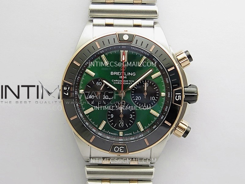 Chronomat B01 44mm SS RG TF 1:1 Best Edition Green Dial On SS RG Bracelet A7750 To Cal.01