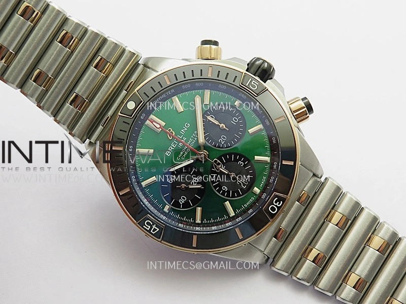 Chronomat B01 44mm SS RG TF 1:1 Best Edition Green Dial On SS RG Bracelet A7750 To Cal.01