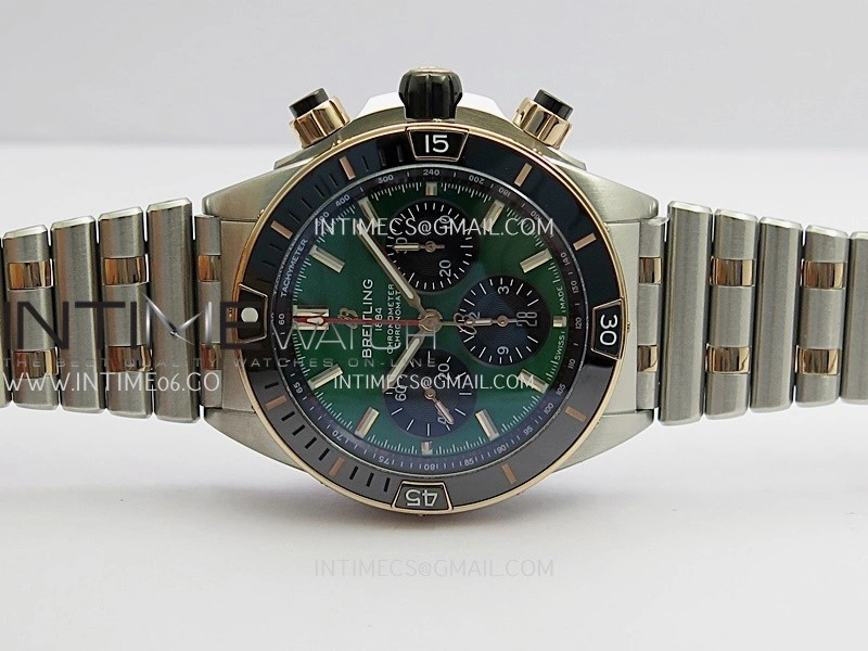 Chronomat B01 44mm SS RG TF 1:1 Best Edition Green Dial On SS RG Bracelet A7750 To Cal.01
