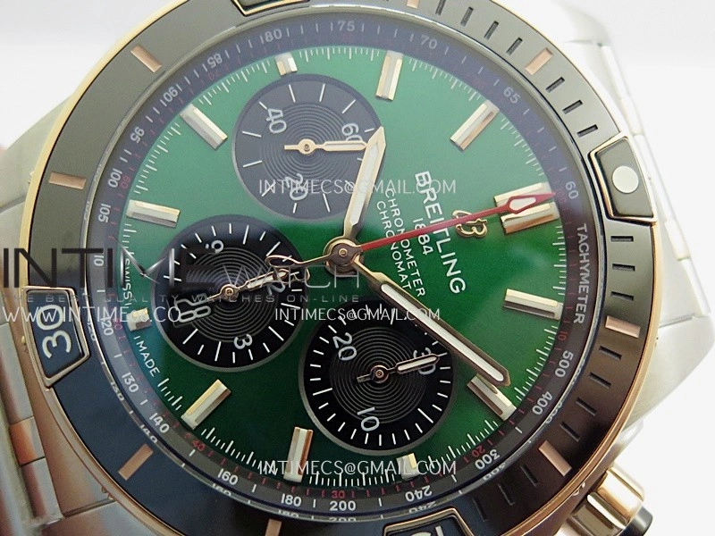 Chronomat B01 44mm SS RG TF 1:1 Best Edition Green Dial On SS RG Bracelet A7750 To Cal.01
