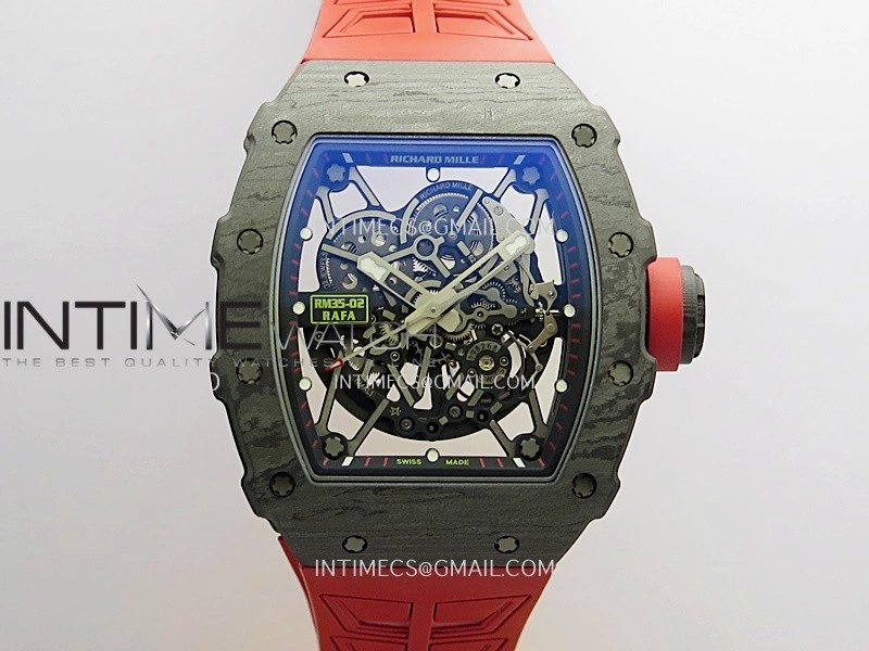 RM035-02 Black NTPT Umi Office 1:1 Best Edition Skeleton Dial On Red Rubber Strap RMAL1 Super Clone V2