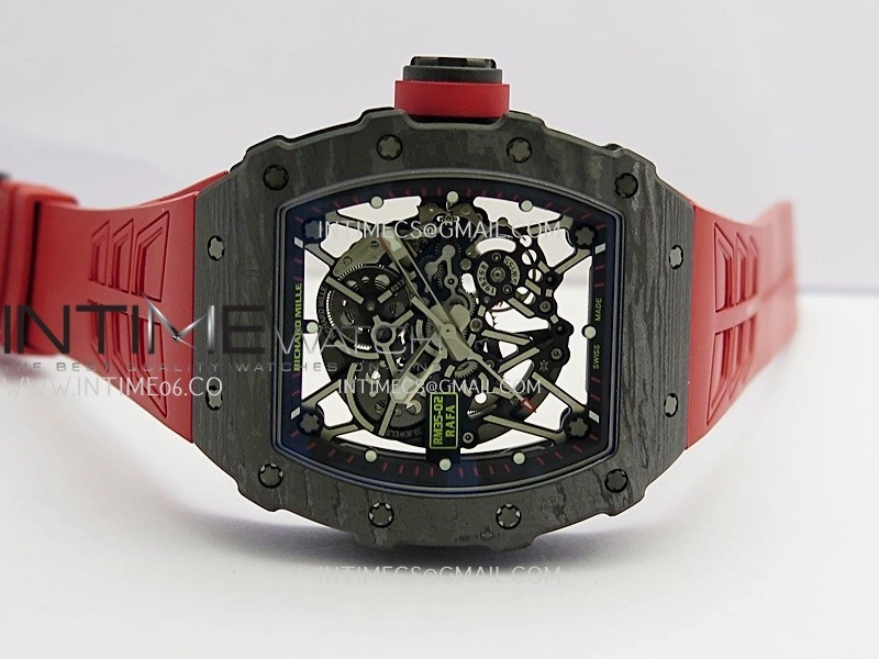 RM035-02 Black NTPT Umi Office 1:1 Best Edition Skeleton Dial On Red Rubber Strap RMAL1 Super Clone V2