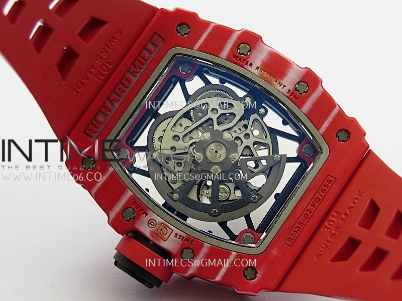 RM035-02 Red NTPT Umi Office 1:1 Best Edition Skeleton Dial On Red Rubber Strap RMAL1 Super Clone V2