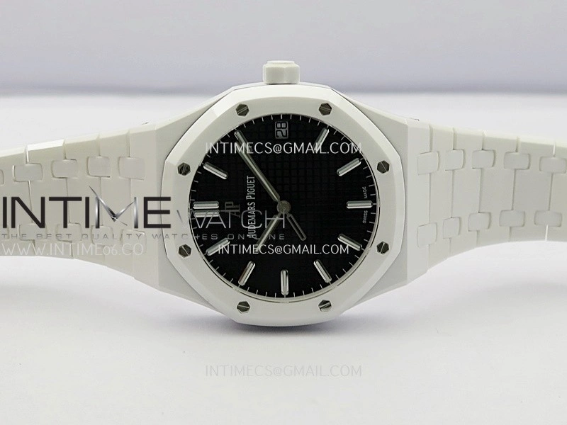 Royal Oak 15500 White Ceramic APSF 1:1 Best Edition Black Dial On White Ceramic Bracelet SA4302 Super Clone