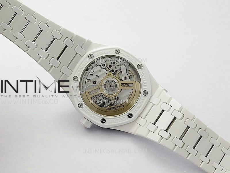 Royal Oak 15500 White Ceramic APSF 1:1 Best Edition Black Dial On White Ceramic Bracelet SA4302 Super Clone