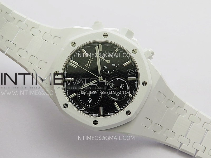 Royal Oak Chrono 26240 White Ceramic APSF 1:1 Best Edition Black Dial On White Ceramic Bracelet SA4401 Super Clone