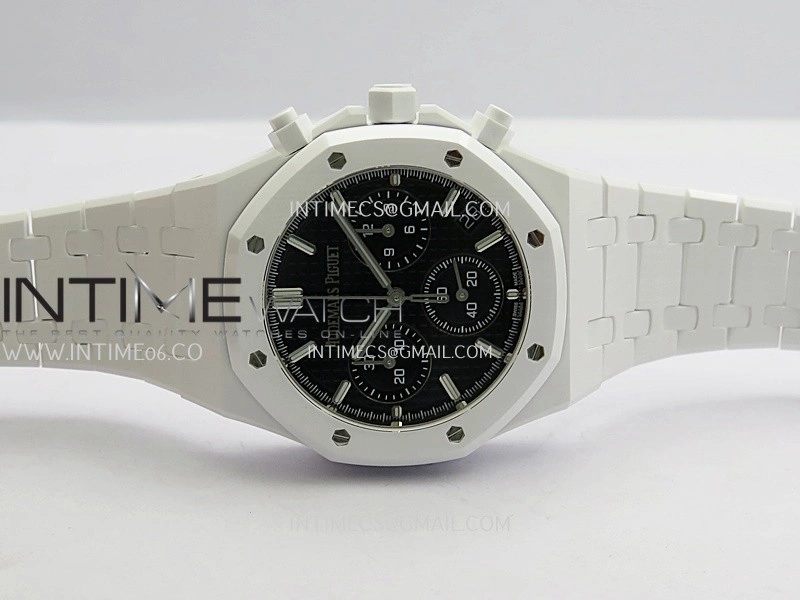 Royal Oak Chrono 26240 White Ceramic APSF 1:1 Best Edition Black Dial On White Ceramic Bracelet SA4401 Super Clone