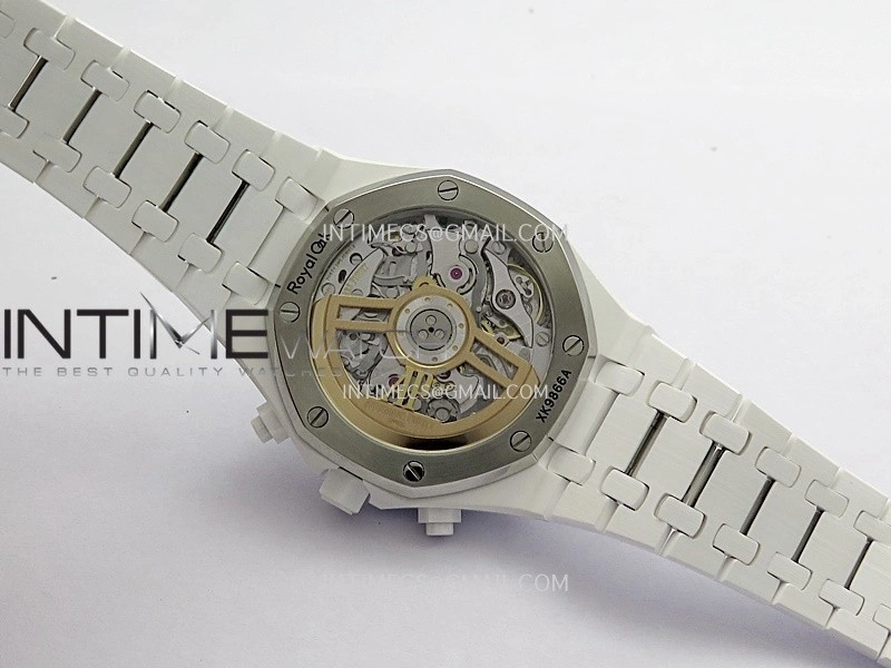 Royal Oak Chrono 26240 White Ceramic APSF 1:1 Best Edition Black Dial On White Ceramic Bracelet SA4401 Super Clone