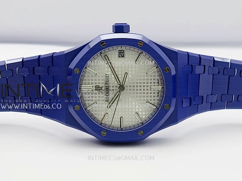 Royal Oak 15500 Blue Ceramic APSF 1:1 Best Edition Silver Dial On Blue Ceramic Bracelet SA4302 Super Clone