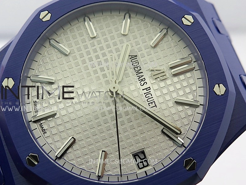 Royal Oak 15500 Blue Ceramic APSF 1:1 Best Edition Silver Dial On Blue Ceramic Bracelet SA4302 Super Clone