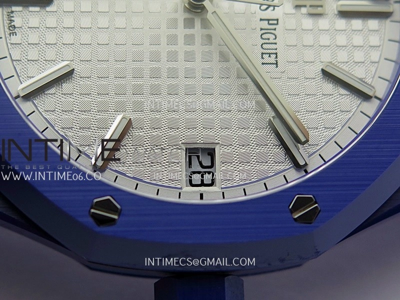 Royal Oak 15500 Blue Ceramic APSF 1:1 Best Edition Silver Dial On Blue Ceramic Bracelet SA4302 Super Clone