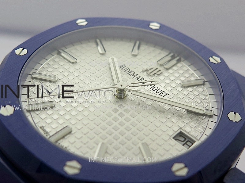 Royal Oak 15500 Blue Ceramic APSF 1:1 Best Edition Silver Dial On Blue Ceramic Bracelet SA4302 Super Clone