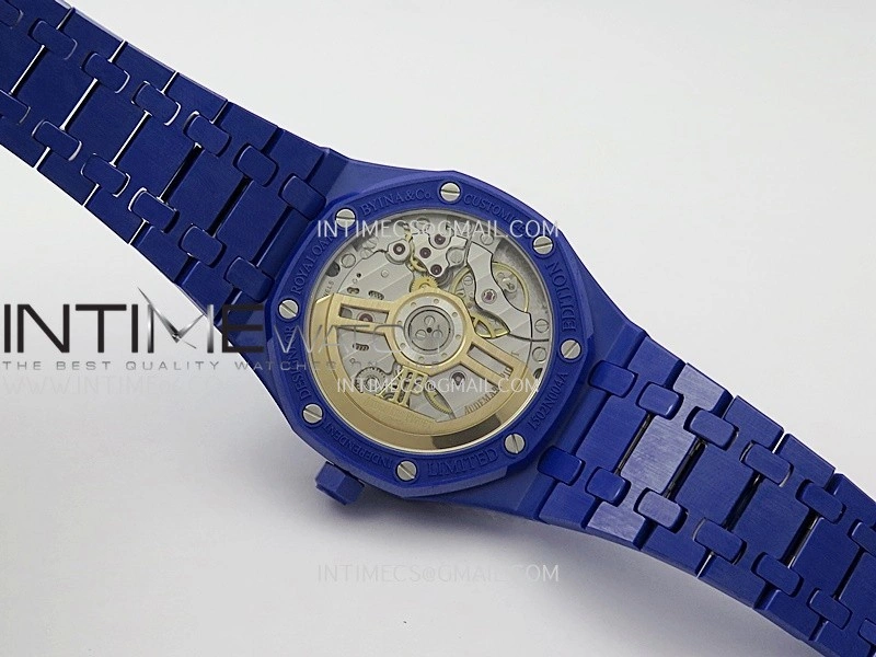 Royal Oak 15500 Blue Ceramic APSF 1:1 Best Edition Silver Dial On Blue Ceramic Bracelet SA4302 Super Clone