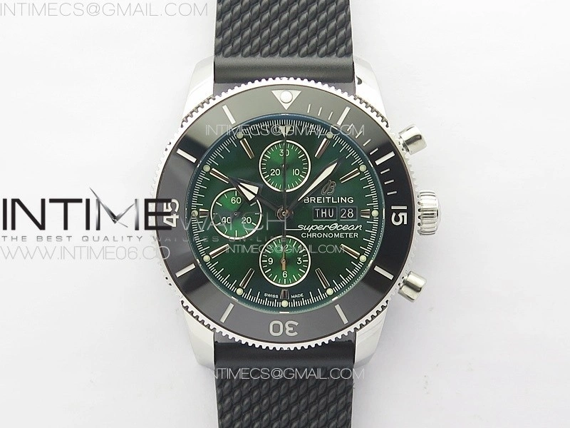 SuperOcean 46mm Black Ceramic Bezel B50 Best Edition Green Dial Green Subdials on Black Rubber Strap A7750