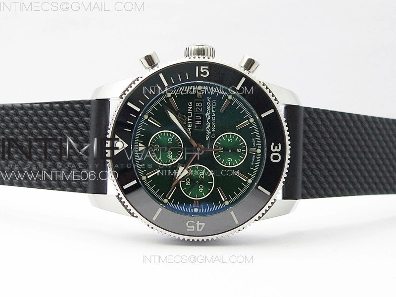 SuperOcean 46mm Black Ceramic Bezel B50 Best Edition Green Dial Green Subdials on Black Rubber Strap A7750