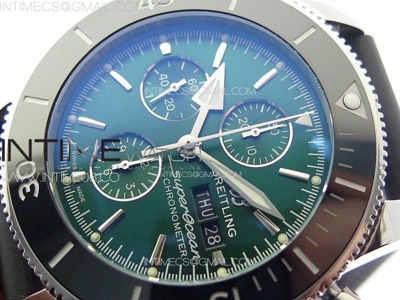 SuperOcean 46mm Black Ceramic Bezel B50 Best Edition Green Dial Green Subdials on Black Rubber Strap A7750