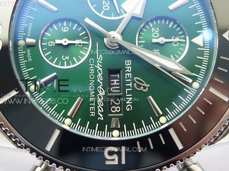 SuperOcean 46mm Black Ceramic Bezel B50 Best Edition Green Dial Green Subdials on Black Rubber Strap A7750