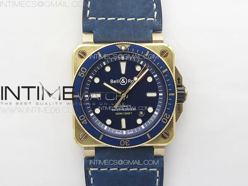 BR 03-92 Diver Ceramic Bezel Bronze B12 1:1 Best Edition Blue Dial on Blue Leather Strap MIYOTA 9015