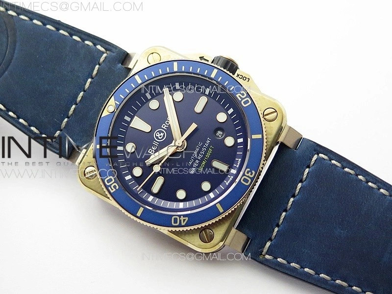 BR 03-92 Diver Ceramic Bezel Bronze B12 1:1 Best Edition Blue Dial on Blue Leather Strap MIYOTA 9015