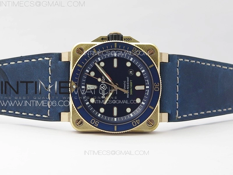 BR 03-92 Diver Ceramic Bezel Bronze B12 1:1 Best Edition Blue Dial on Blue Leather Strap MIYOTA 9015
