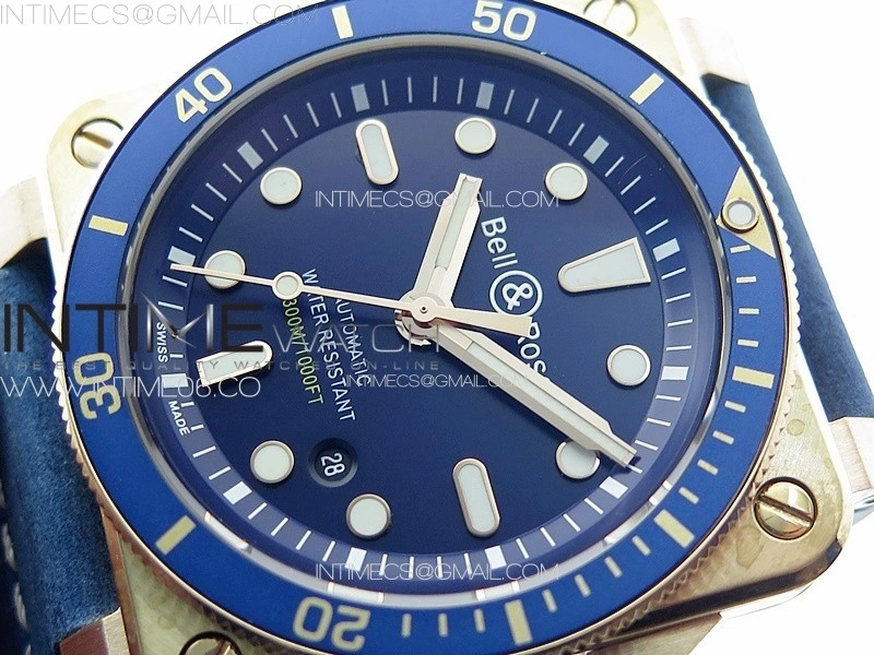 BR 03-92 Diver Ceramic Bezel Bronze B12 1:1 Best Edition Blue Dial on Blue Leather Strap MIYOTA 9015
