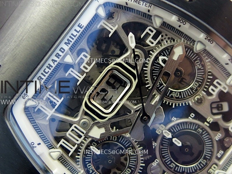 RM011 Titanium Case Black Ceramic Bezel Chronograph KUF Best Edition Skeleton Dial on Black Rubber Strap A7750
