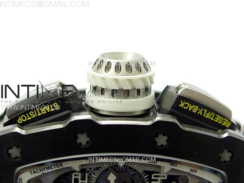RM011 Titanium Case Black Ceramic Bezel Chronograph KUF Best Edition Skeleton Dial on Black Rubber Strap A7750