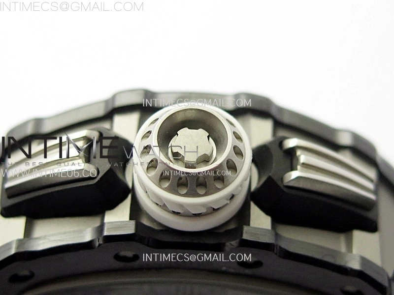 RM011 Titanium Case Black Ceramic Bezel Chronograph KUF Best Edition Skeleton Dial on Black Rubber Strap A7750