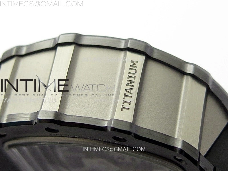 RM011 Titanium Case Black Ceramic Bezel Chronograph KUF Best Edition Skeleton Dial on Black Rubber Strap A7750