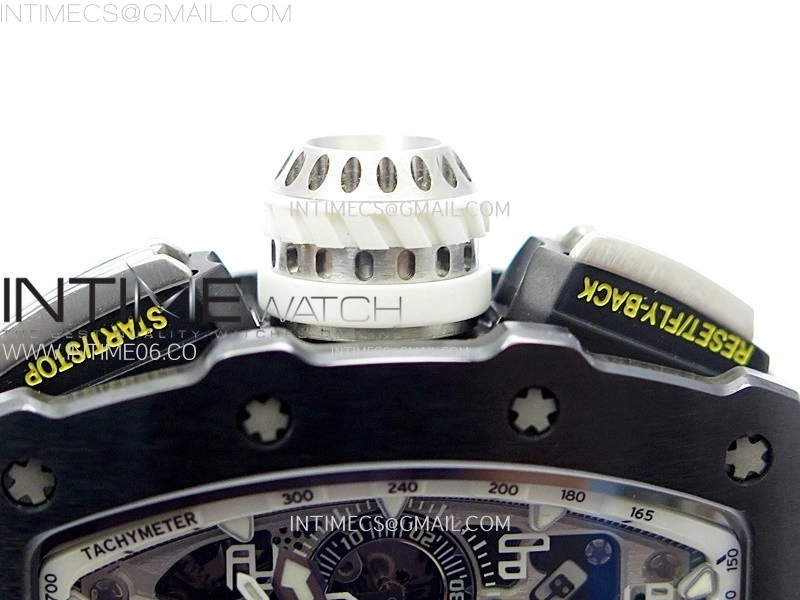 RM011 Titanium Case Black Ceramic Bezel Chronograph KUF Best Edition Skeleton Dial on White Rubber Strap A7750
