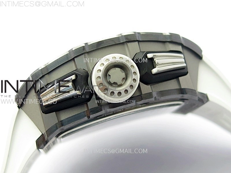 RM011 Titanium Case Black Ceramic Bezel Chronograph KUF Best Edition Skeleton Dial on White Rubber Strap A7750