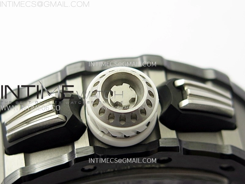 RM011 Titanium Case Black Ceramic Bezel Chronograph KUF Best Edition Skeleton Dial on White Rubber Strap A7750