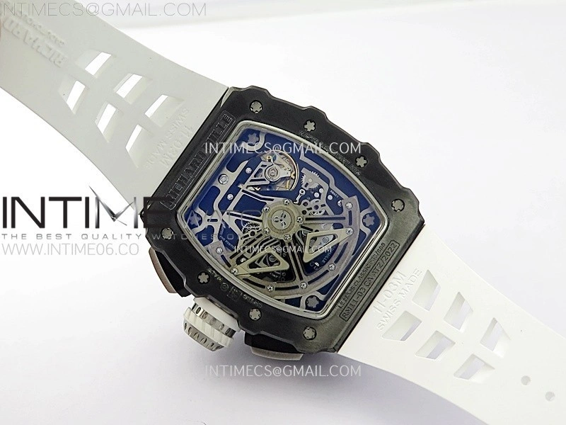 RM011 Titanium Case Black Ceramic Bezel Chronograph KUF Best Edition Skeleton Dial on White Rubber Strap A7750