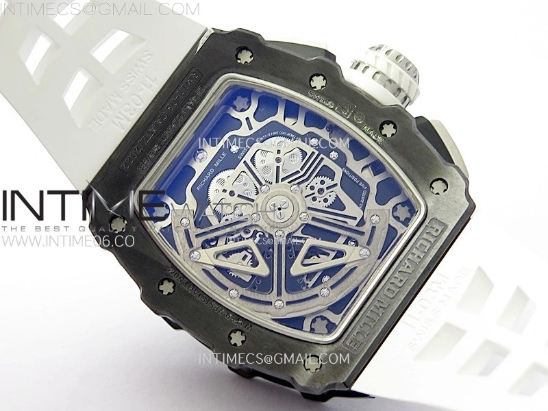 RM011 Titanium Case Black Ceramic Bezel Chronograph KUF Best Edition Skeleton Dial on White Rubber Strap A7750