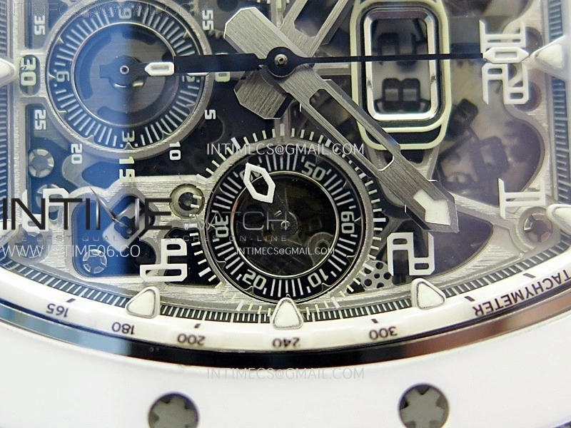 RM011 Titanium Case White Ceramic Bezel Chronograph KUF Best Edition Skeleton Dial on White Rubber Strap A7750