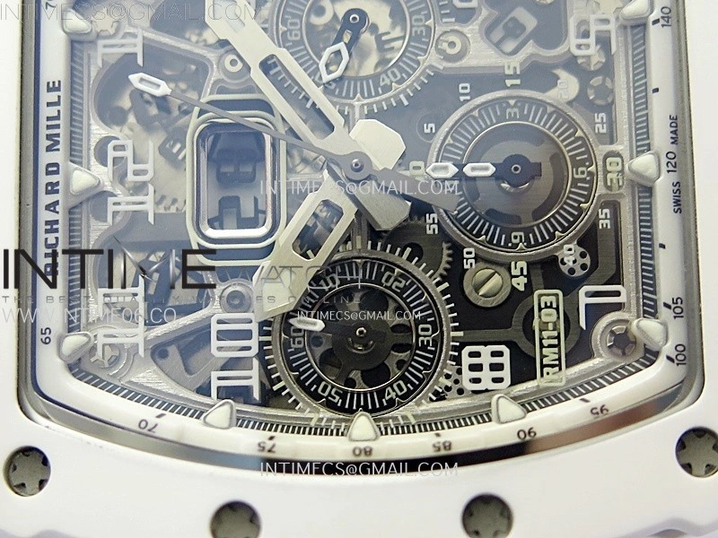 RM011 Titanium Case White Ceramic Bezel Chronograph KUF Best Edition Skeleton Dial on White Rubber Strap A7750