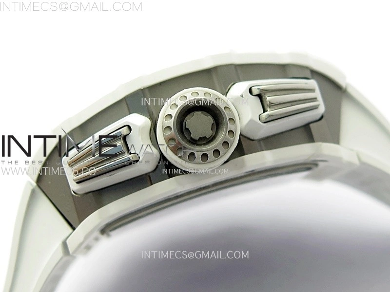 RM011 Titanium Case White Ceramic Bezel Chronograph KUF Best Edition Skeleton Dial on White Rubber Strap A7750