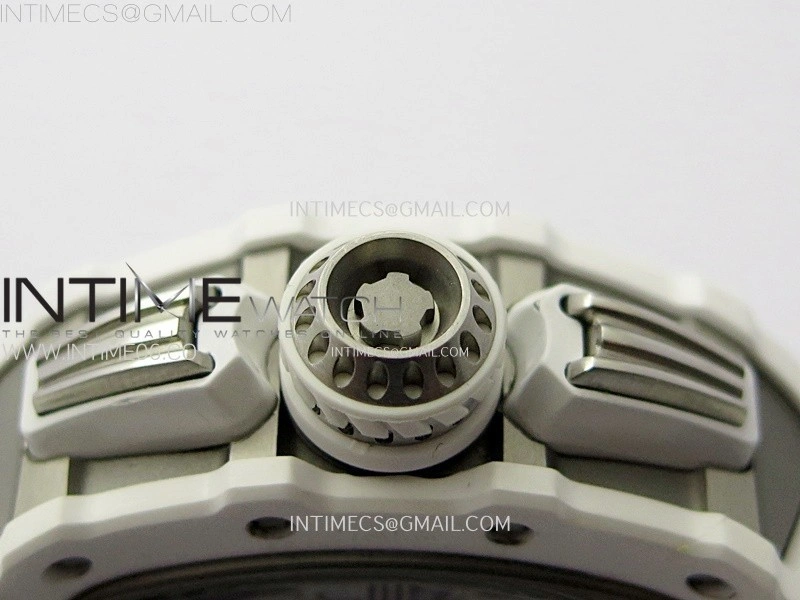 RM011 Titanium Case White Ceramic Bezel Chronograph KUF Best Edition Skeleton Dial on White Rubber Strap A7750