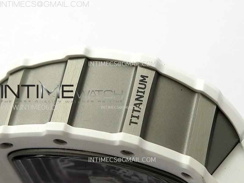 RM011 Titanium Case White Ceramic Bezel Chronograph KUF Best Edition Skeleton Dial on White Rubber Strap A7750